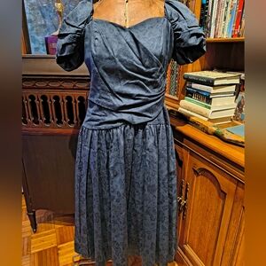 Laura Ashley Made In Great Britain Storm Blue Dress US Size 14 Vintage